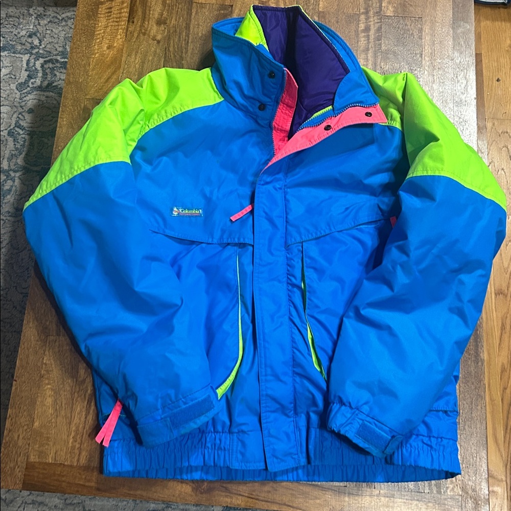 Vtg 80s 90s Columbia Ski Jacket 3 in 1  Snowboard Neon Pink Glow Coat men’s med. - Picture 2 of 9
